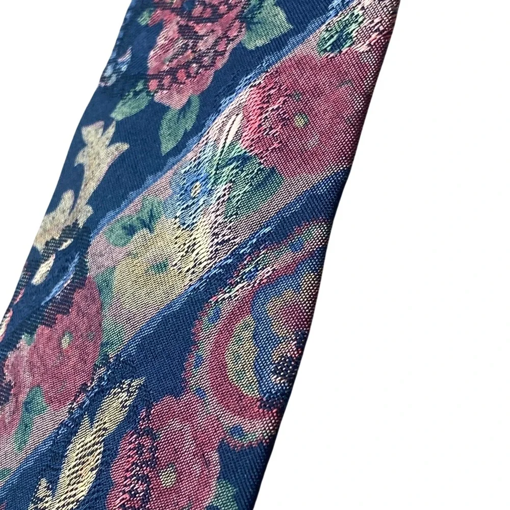 Vintage Beans McGee Tie Floral Paisley Mens Navy USA Dark Academia